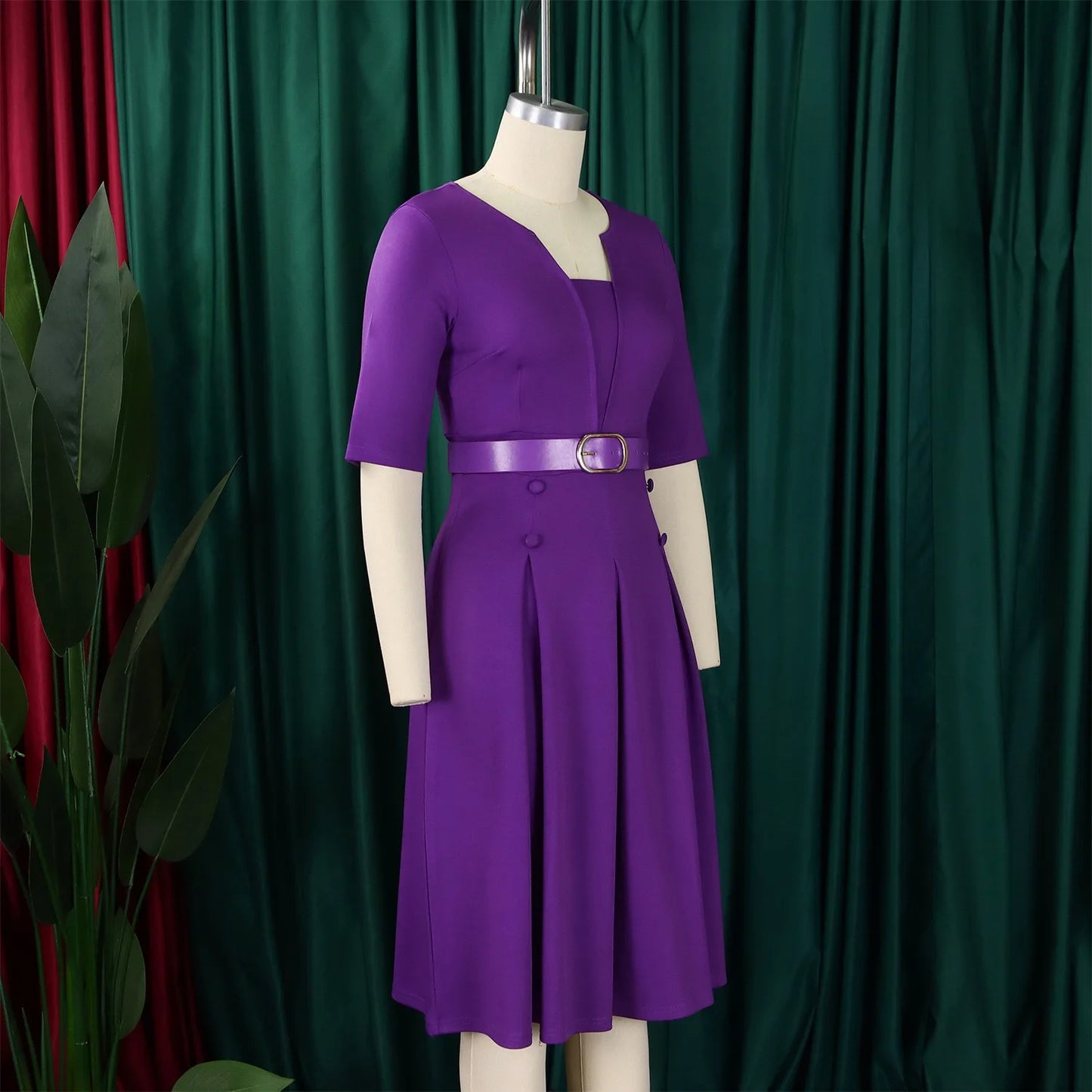 Elegante Kleider Für Frauen 2025 Neu V-Ausschnitt Halbe Ärmel Gürtel Taille Plissiert Midi Mode Weiblich Bescheiden Business Arbeit Kleider OL