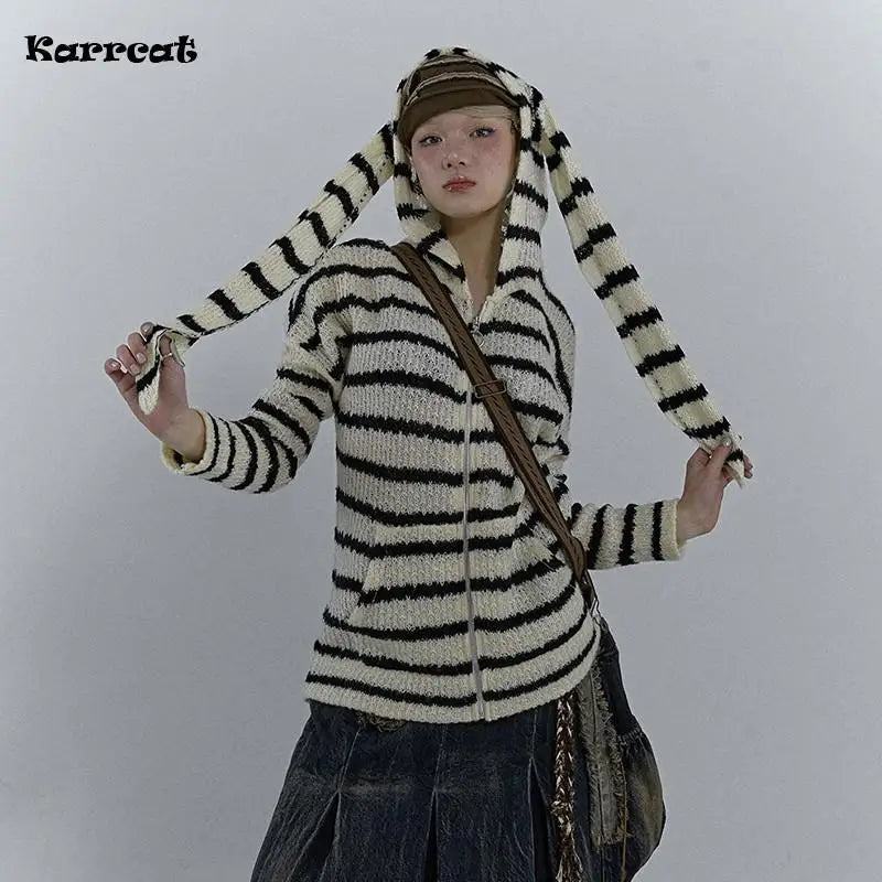 Karrcat Grunge Strickjacke Hollow Out - S/M, Vollarm