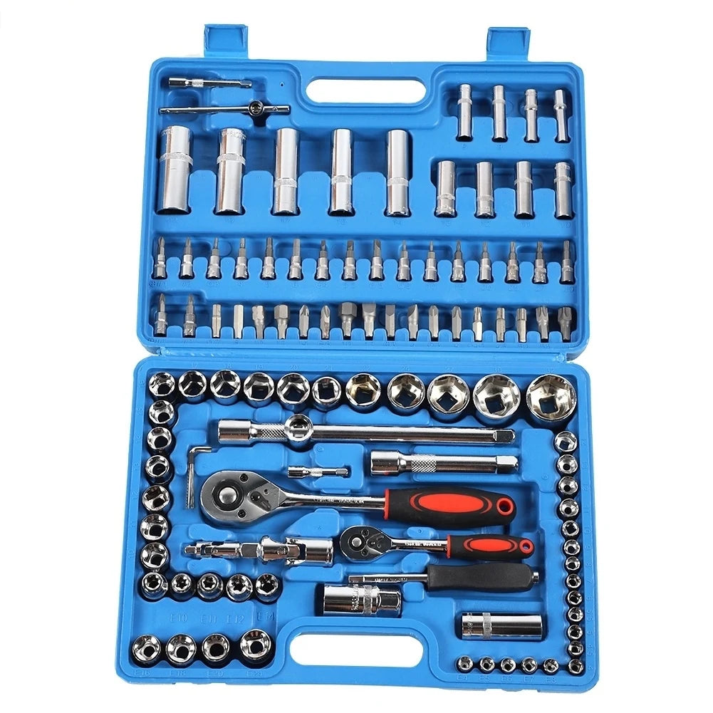Ratchet Wrench Set 1/4in 1/2in CR40 Stahl-Sockel-Set Werkzeugkasten + Box Handwerkzeug-Kits Sockel-Set Stahl-Sockel-Set-Werkzeug-Kit