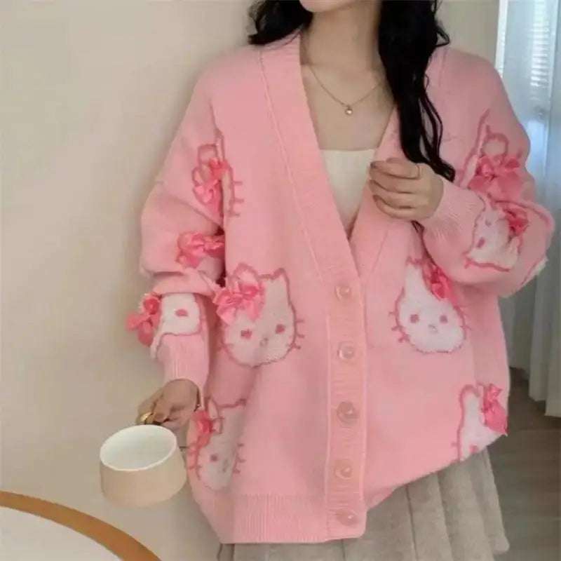 Hallo Kitty Strickjacke Niedlich - Mädchen, S–XL, Locker