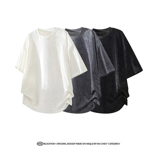 Tricou bărbătesc 2025: Tricou nou pentru bărbați, croială lejeră, cu guler rotund, drapaj moale - Material textil, mânecă scurtă, casual, top la modă, streetwear, respirabil, ușor, colecție de tricou