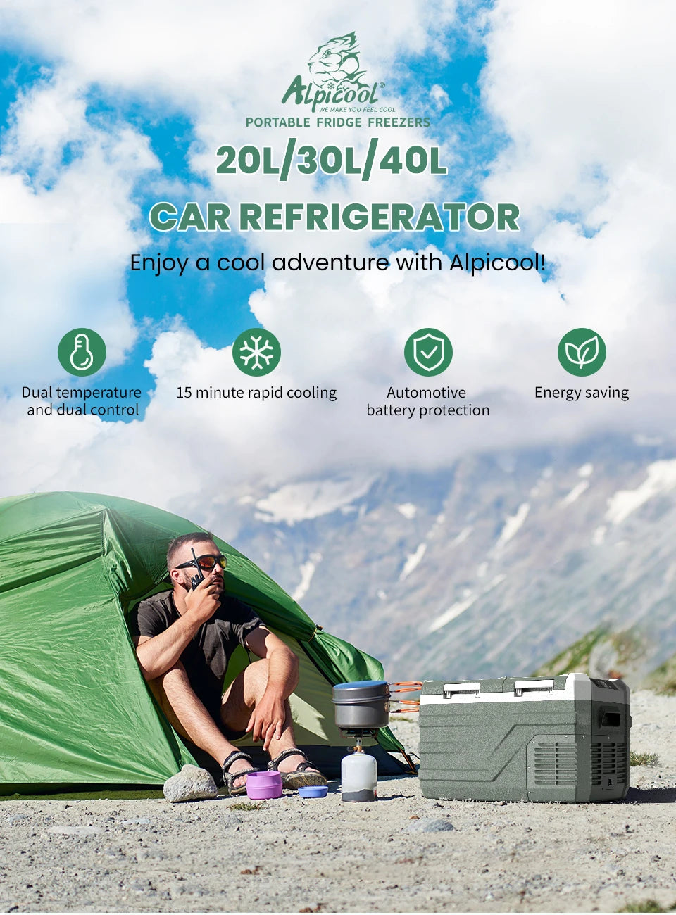 Alpicool NLS 20L 30L 40L Car Refrigerator Mini Fridge Freezer 12V Portable Compressor Cooler 12/24V DC 100-240V AC for Camping
