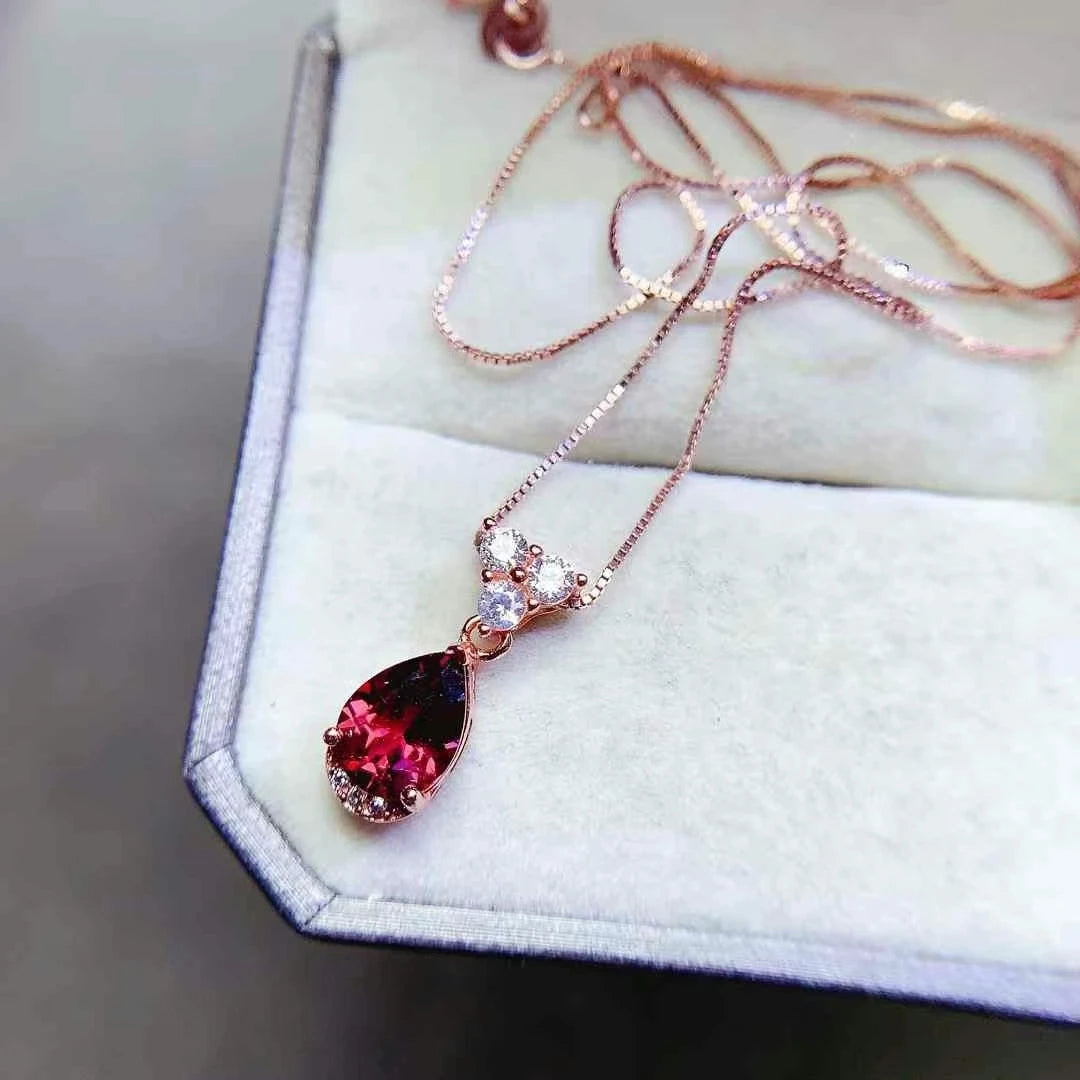 Pandantiv elegant din argint 925 cu granat, pentru petrecere, colier cu granat tăiat pară de 6*8mm, pandantiv din argint sterling, bijuterii cu pietre prețioase roșii