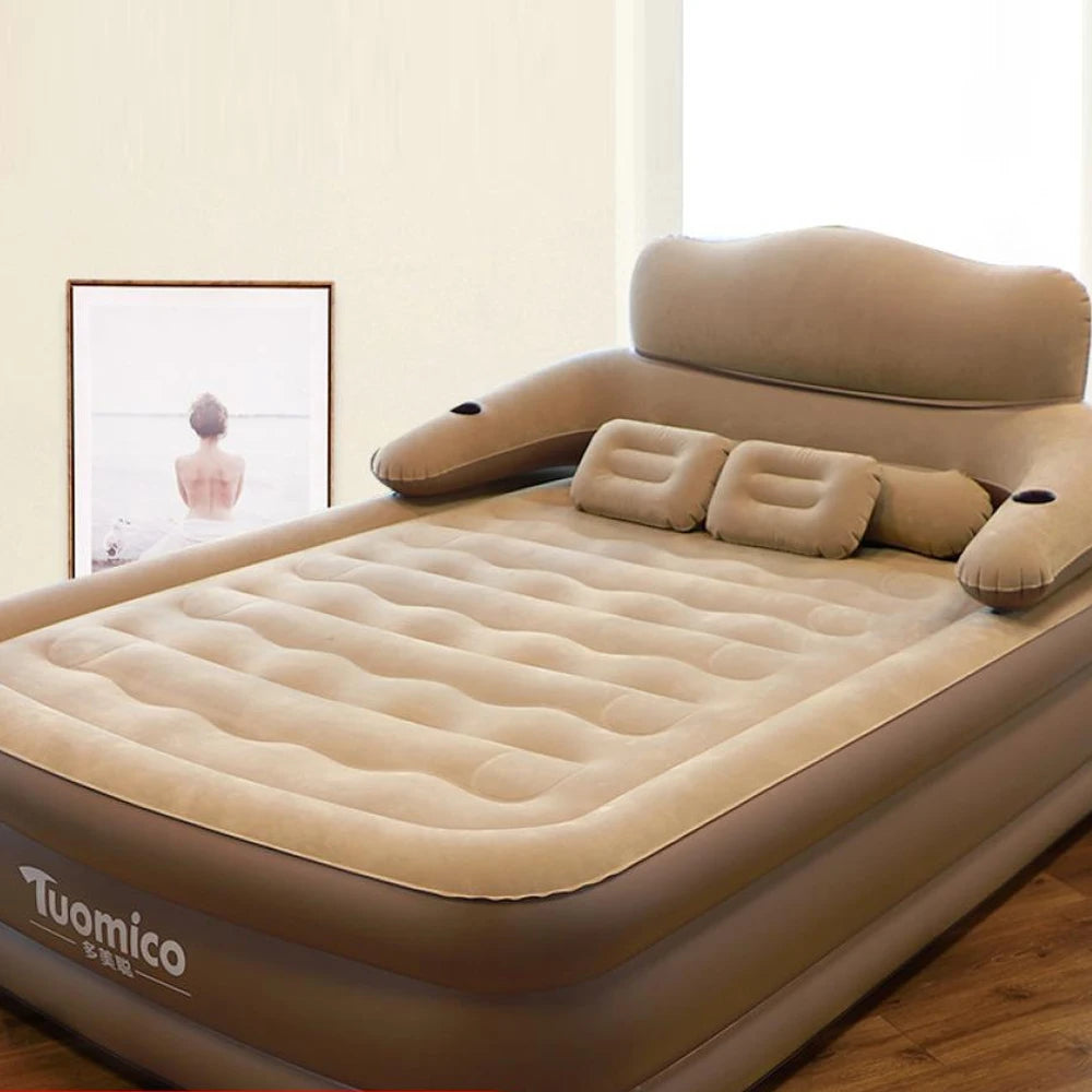 Camping Air bed with Backrest 2 Persons Inflatable Mattress Camping Folding Home Indoor Outdoor Air Cushion 48cm High Bed