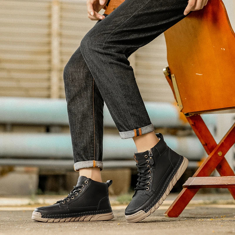 Yeinshaars Travel Casual Leder Stiefeletten Warm - Größe 42, Leichtes Gewicht, Antirutsch-Sohle