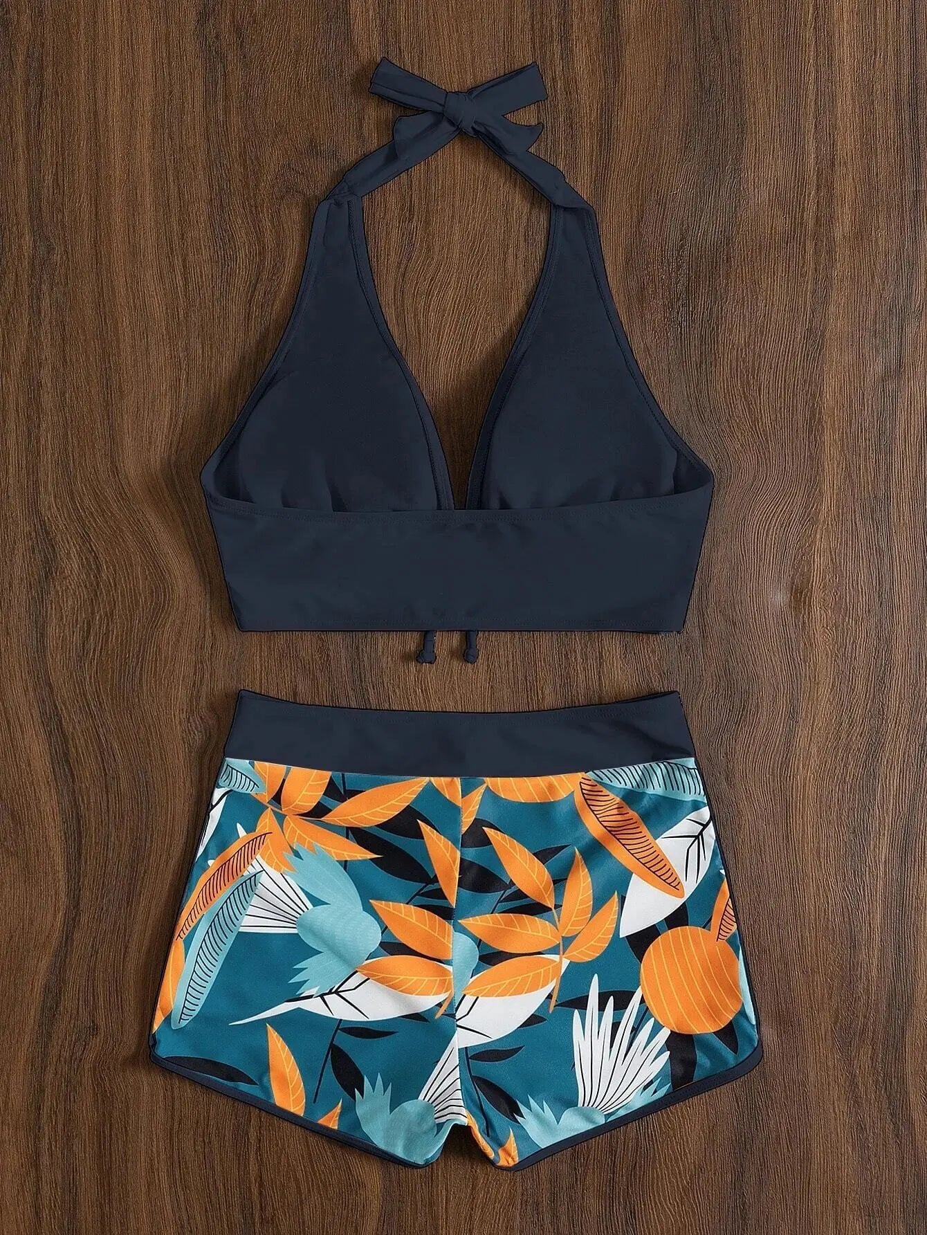 Halter Bikini Set High Waist Design Wire-Free Support Spandex Polyester Kurzer Schwimmanzug