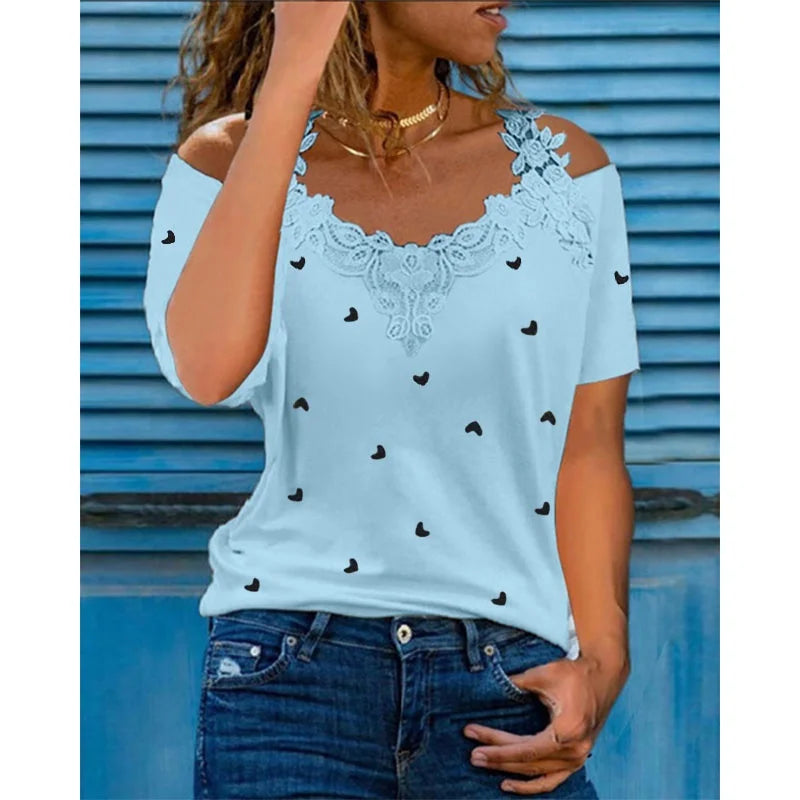 INPETAL T-Shirt V-Ausschnitt Bestickt - Polyester S-3XL