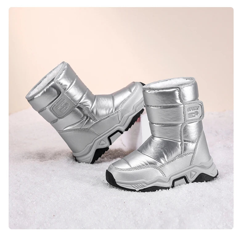 Neue Kinder Schnee Stiefel Winter High-top Warme Baumwolle Schuhe für Kinder Jungen Mädchen Warme Plüsch Futter Stiefeletten anti-skid Wasserdicht