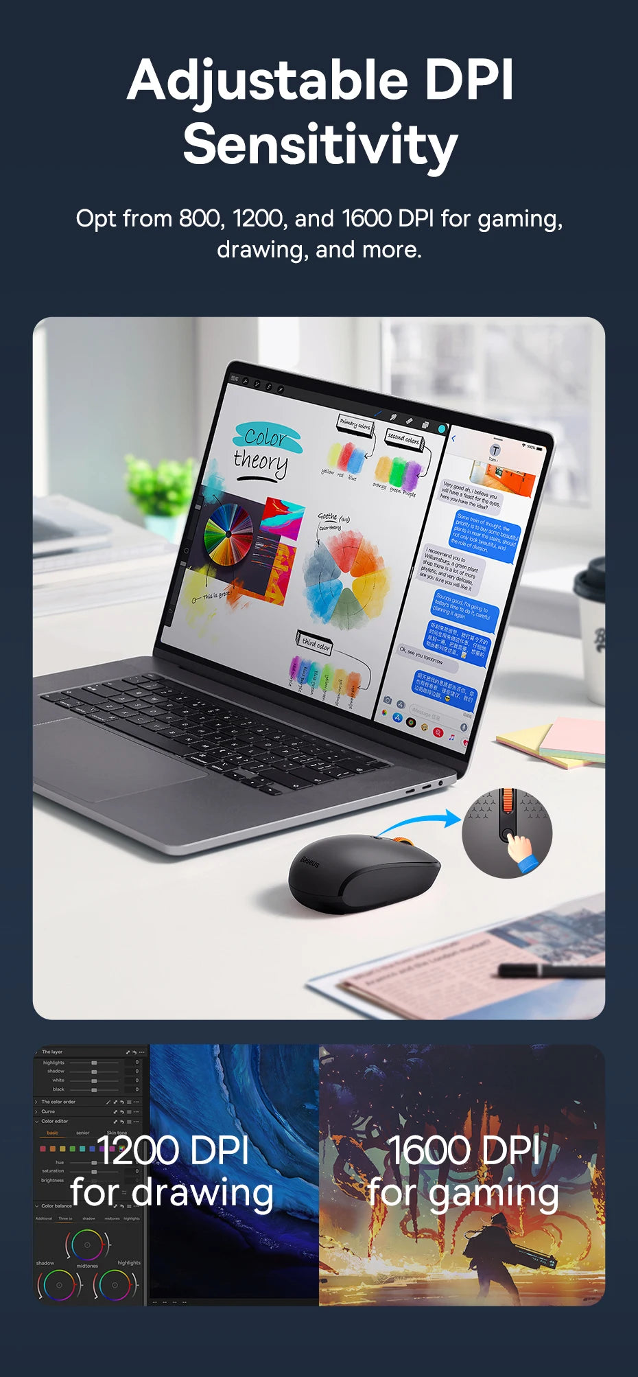 Baseus Maus 1600DPI Silent - Bluetooth/2,4GHz, kompakt