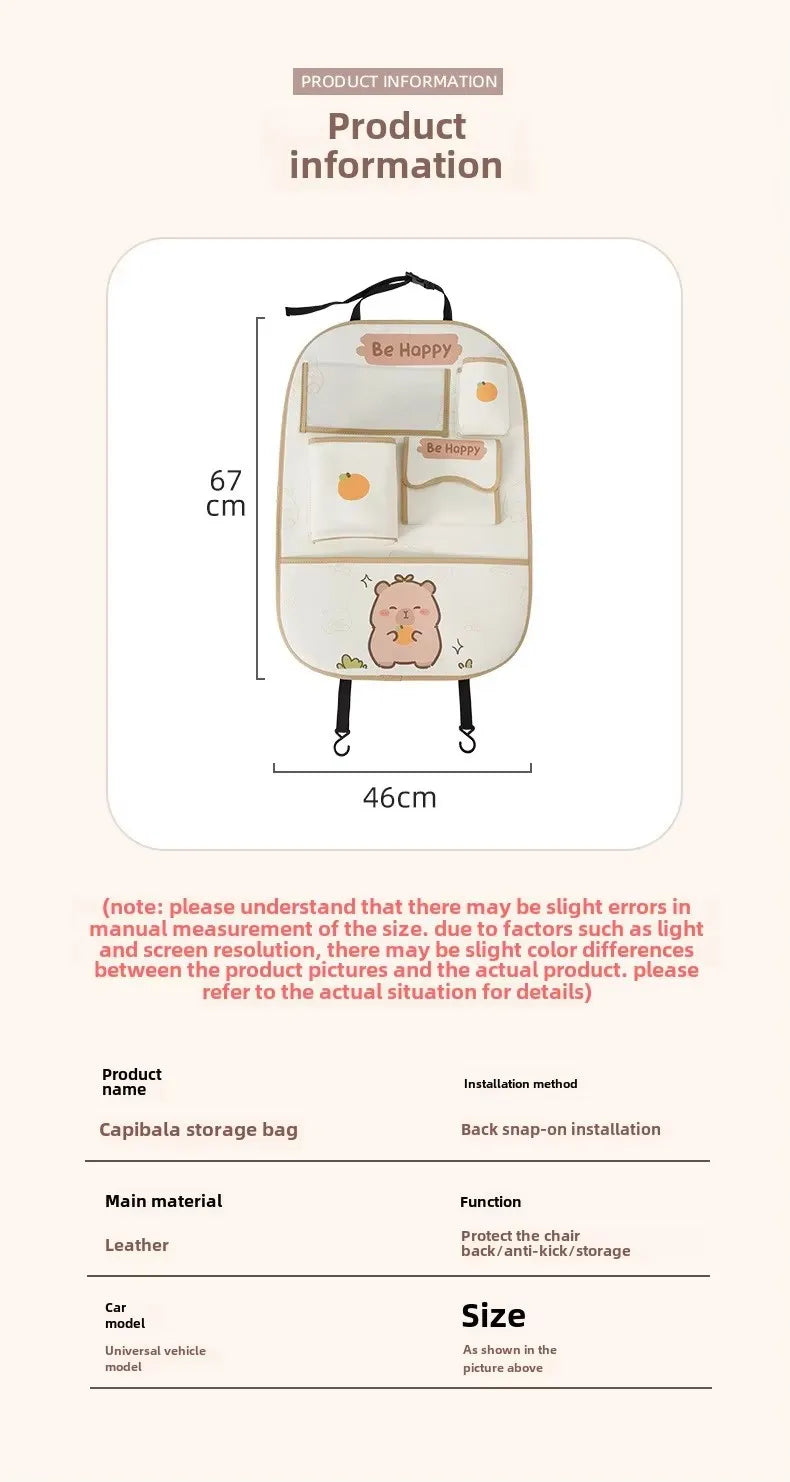 Car seat back storage bag Hanging bag Car seat back anti-kick mat multi-functional cute in-car storage bag