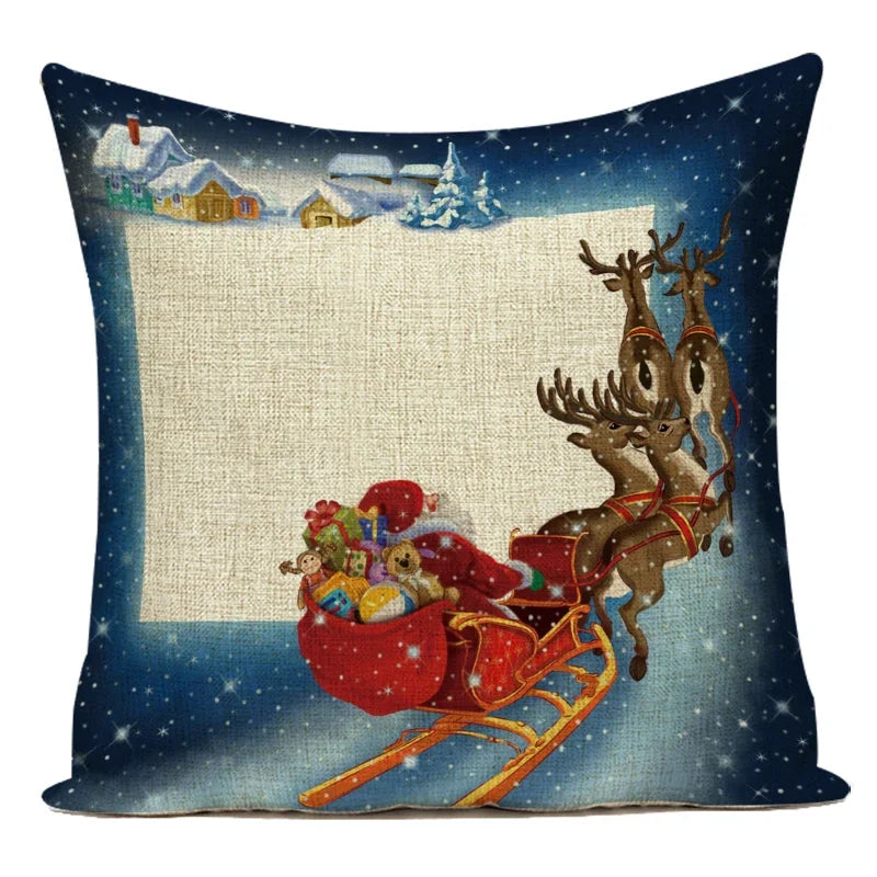 Merry Christmas Cute Cartoon Santa Claus Christmas Trees Polyester Sofa Home Decoration Pillow Cushion Cover Almofadas