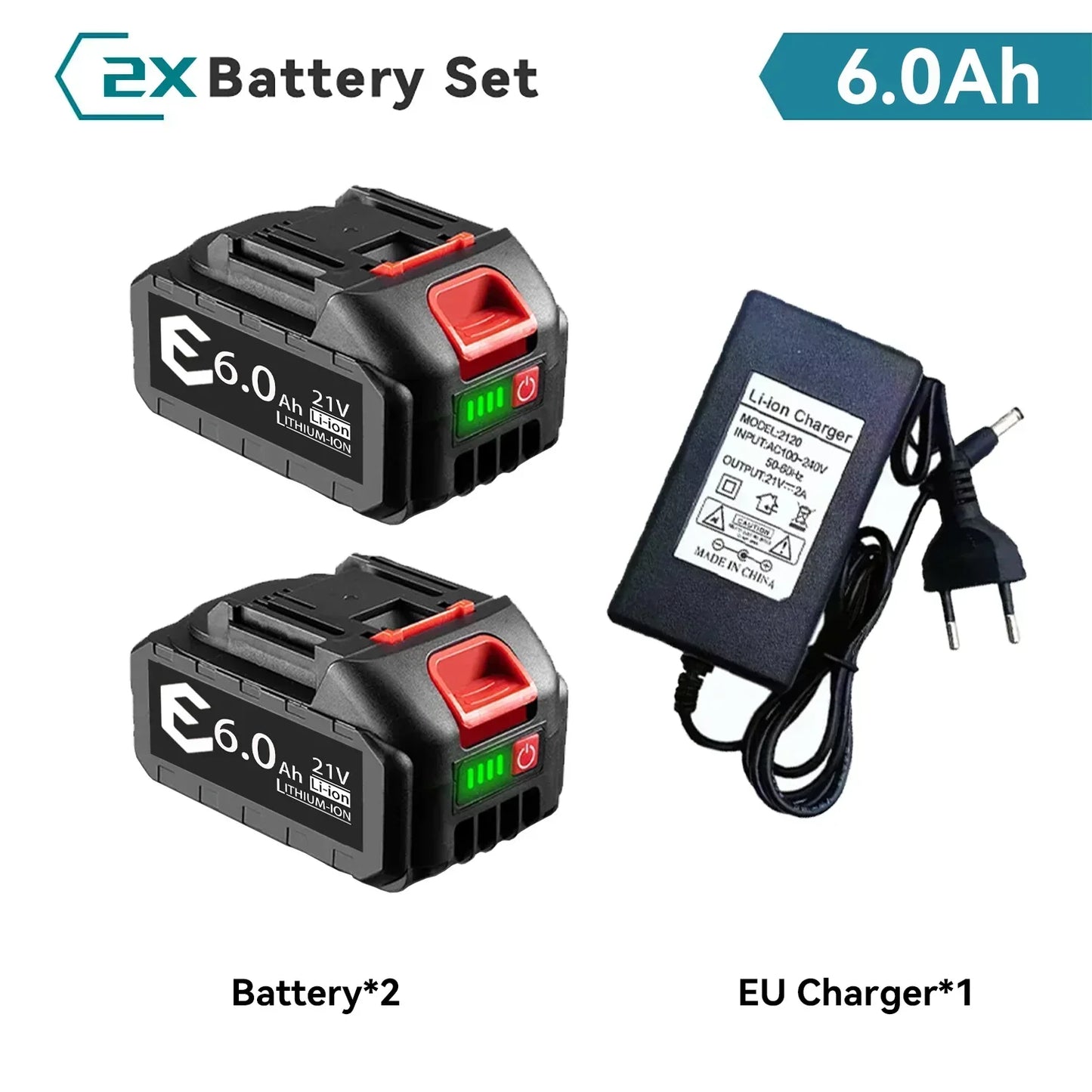 Makita 21V 6000mAh 5S2P Li-ion Battery for Power Tools Drills High Capacity Fast Charge Rechargeable with Protection Circuit
