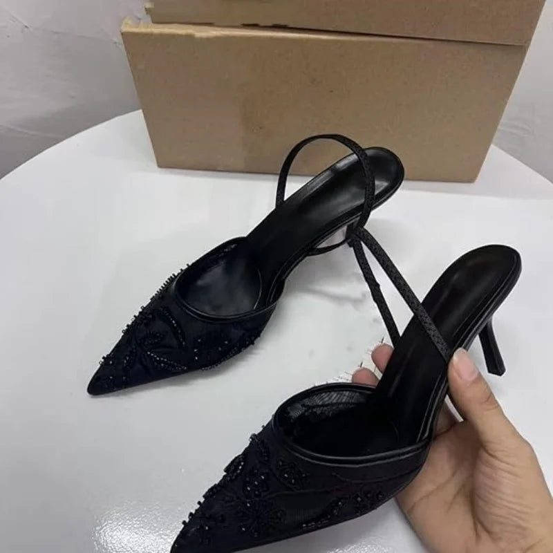 Breathable Modell Mesh Slingback - Perlen Spitze 7cm 37-42