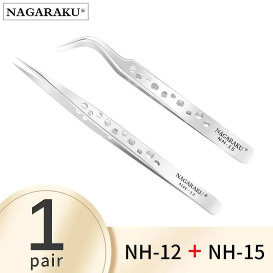 NAGARAKU Makeup Wimpern 2Stk Set N-01 N-02 Wimpern Pinzette NH-12 NH-15 Präzise Wimpern ST-12 ST-15 Pincet Edelstahl