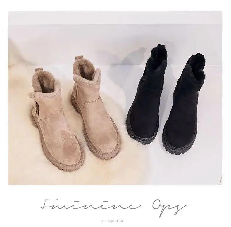 Cizme de zăpadă TULXCN căptușite cu blană din catifea caldă - talpă înaltă până la gleznă, fără slip, branț din PVC