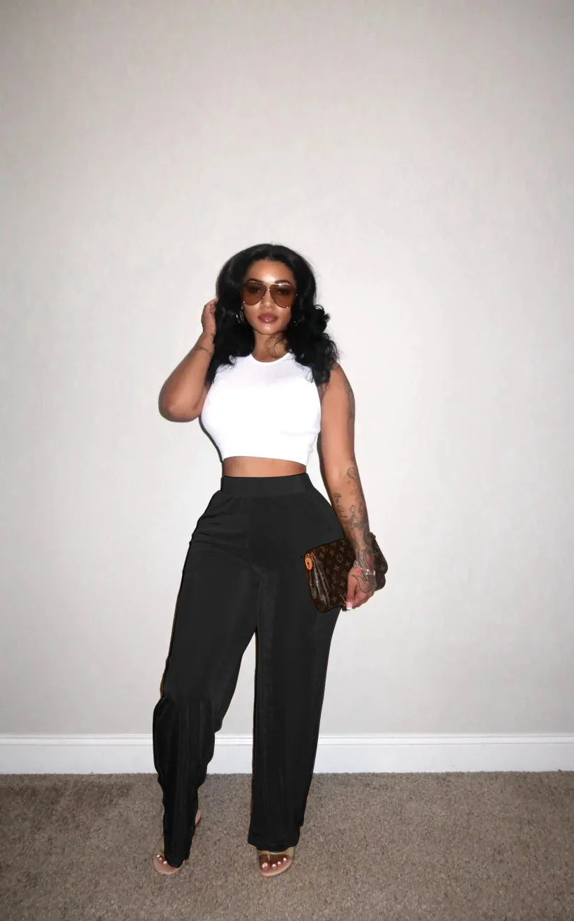 CM.YAYA Samt Hohe Taille Hose - Elast Bund Polyester S-XL