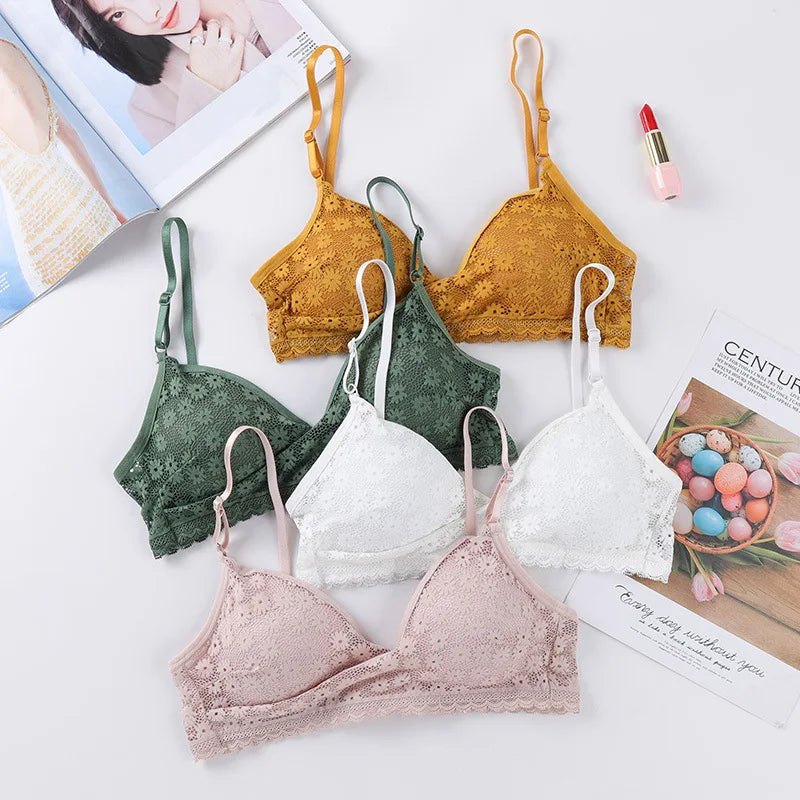 Floral Lace Bra Non-Wire Push Up Bras For Women Padded Brassiere Female Underwear elegant Lingerie V-neck Bralette Intimates