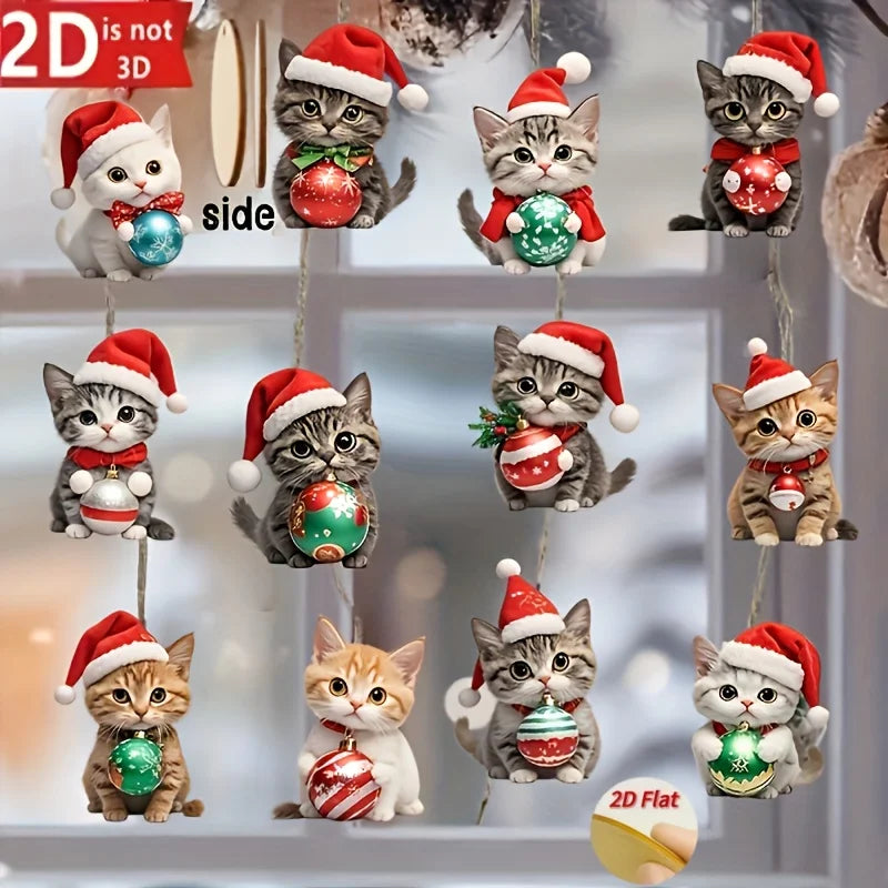 ZhejiangChoice Katzen Anhänger Holz 2D Flach - 12 Stück Weihnachtsdeko