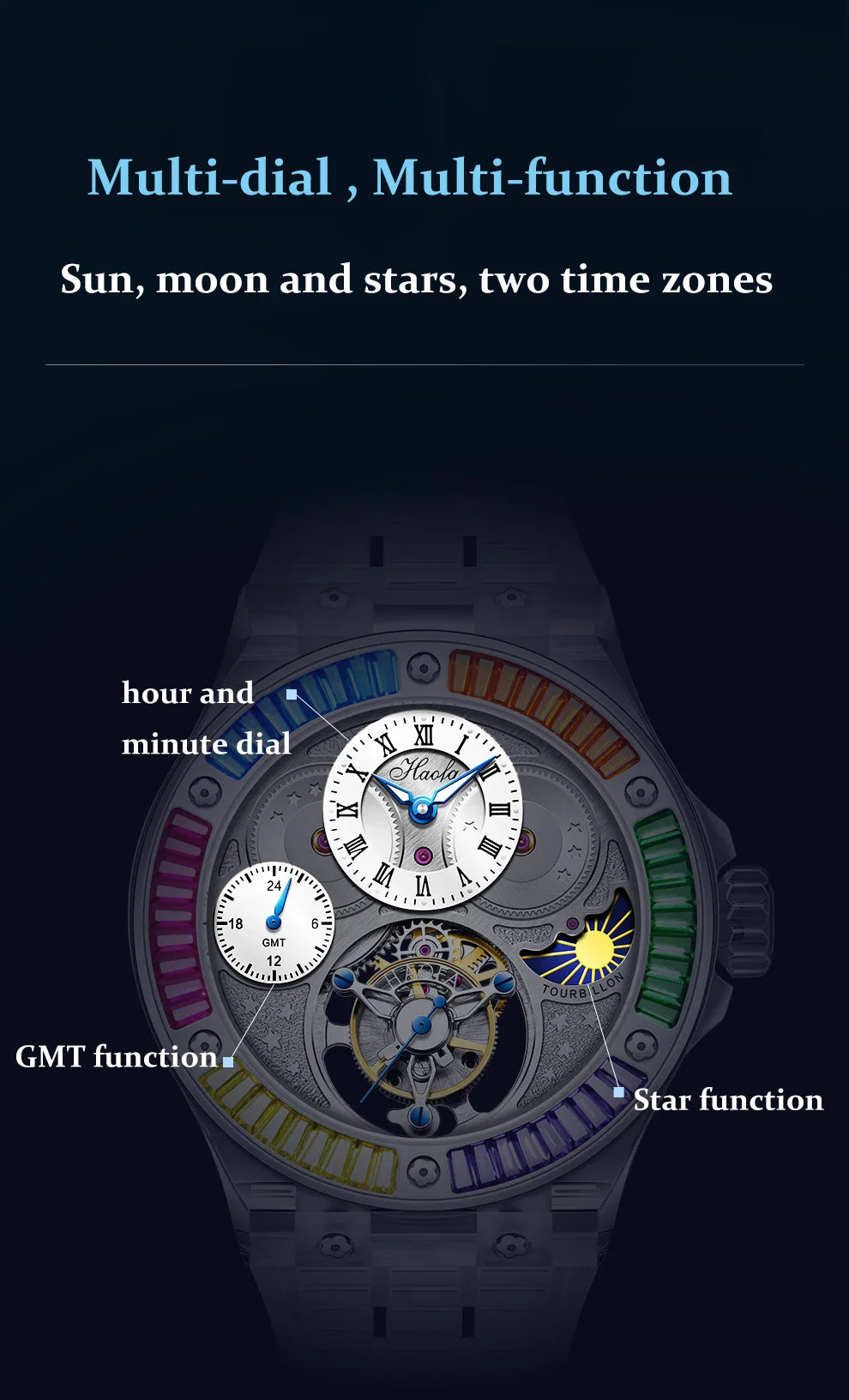 Haofa k9 watermelon crystal watch luxury skeleton tourbillon watch sapphire glass