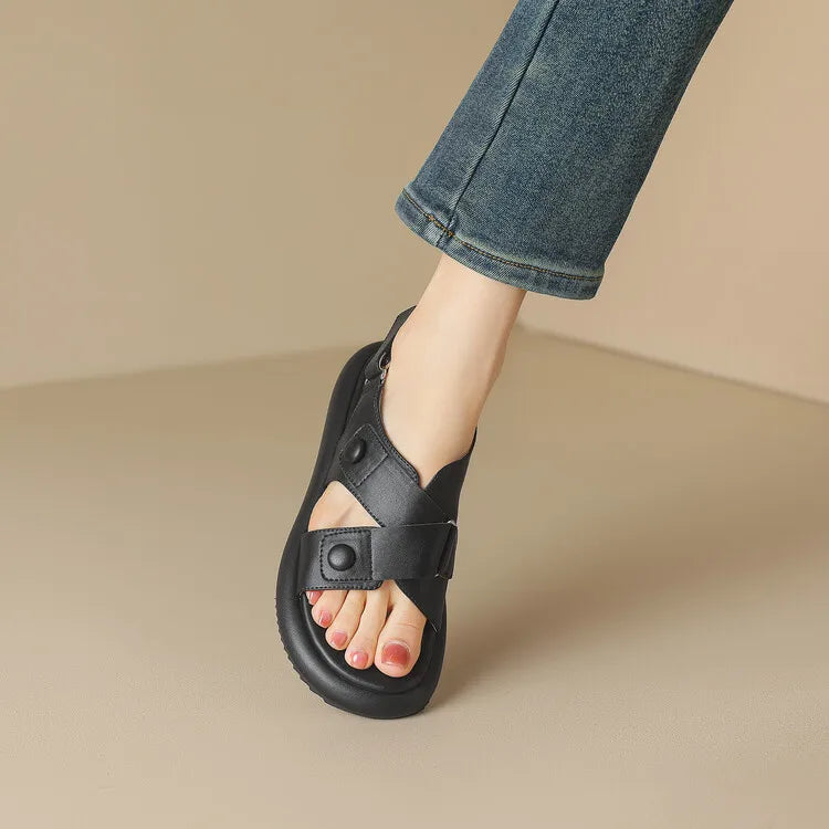 New Summer Sandals Women 2023 Fashion Platform Sandals Casual Round Toe Sandals Shoes for Women Split Leather Flat Shoes