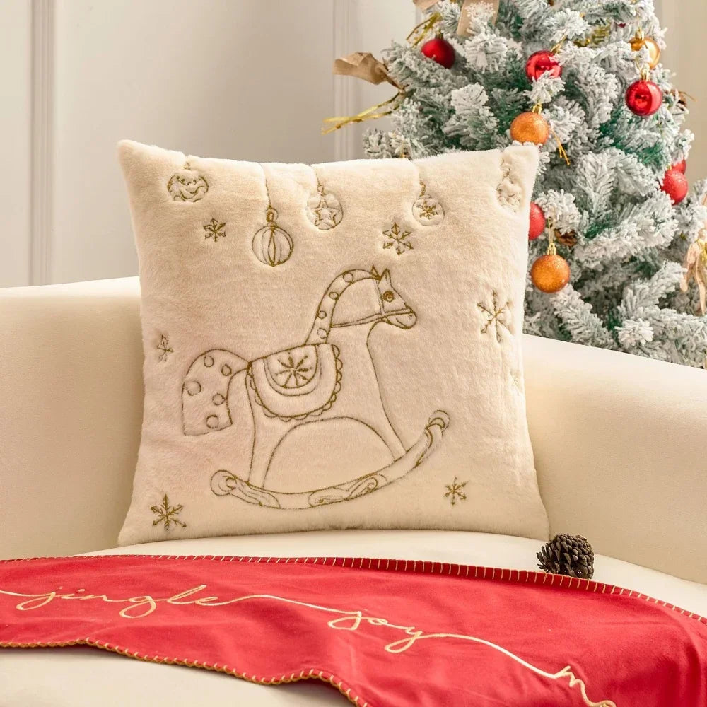 Simple Pillow Case Plush Christmas Embroidered Cushion Cover Soft Comfortable Festival Decorative New Year's Home Pillow Case