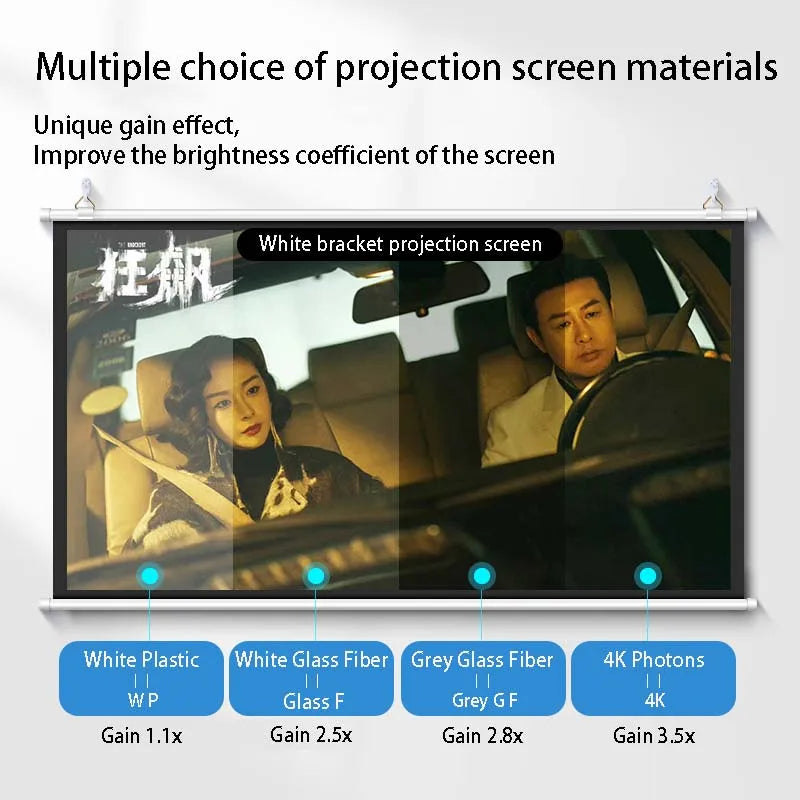 Thinyou 60inch 72inch 84inch 100 Inch 16:9 HD Projector Screen White Manual Pull Up Diagonal High-definition pantalla proyector