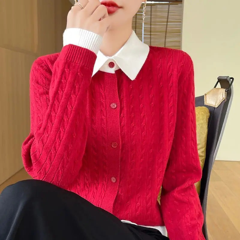 CN Fujian Zweiteiliger Strickcardigan - Größe L Polyester Knopf