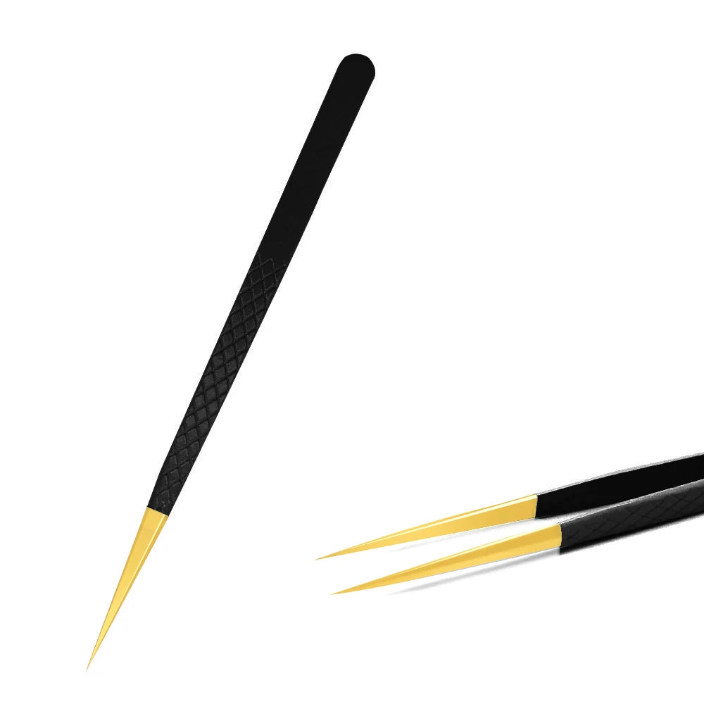 Eyelash Tweezer Black Stainless Steel Superhard Precision Anti-Static Tweezers Grafting Lashes Extension Supplies Makeup Tools