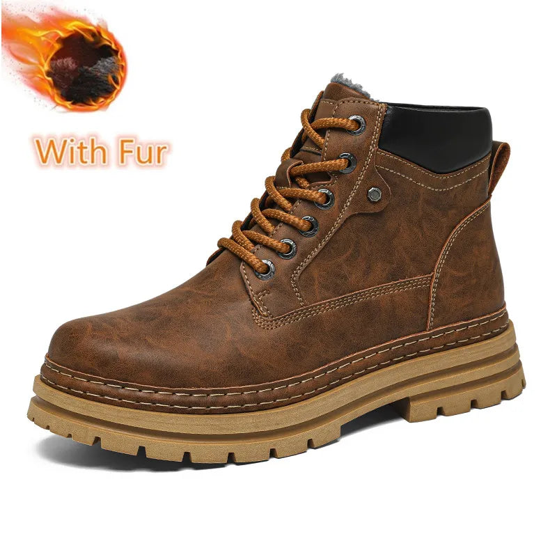 Ghete din piele YEISNDOOCN, căptușeală de pluș pentru iarnă - diverse mărimi, toc plat, tijă până la gleznă