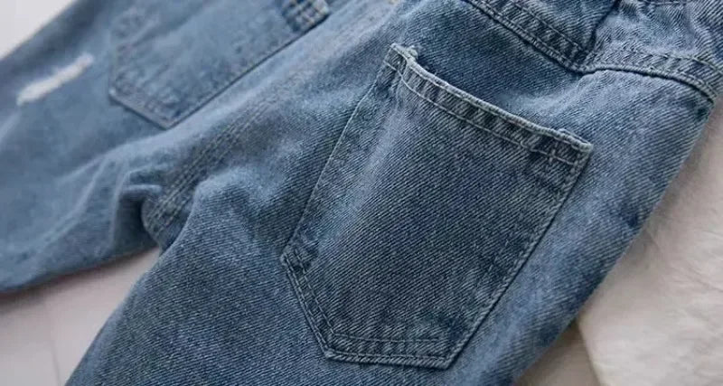 Children Jeans Spring Autumn Boys Girls Denim Ripped Jeans Korean Fashion Kids Trousers Toddler Casual Loose Pants