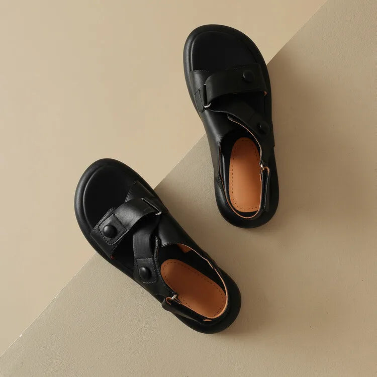 New Summer Sandals Women 2023 Fashion Platform Sandals Casual Round Toe Sandals Shoes for Women Split Leather Flat Shoes