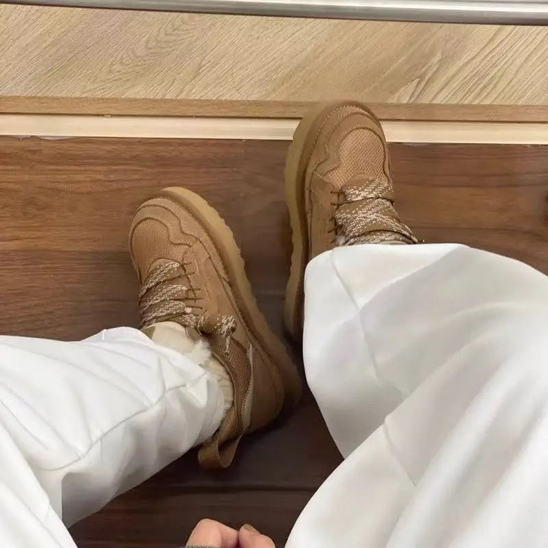 CN Ultrakleine Plattform-Schuhe Damen Winter Warm - EU 36-41, Knöchelhoch 3-5 cm, Lammfell