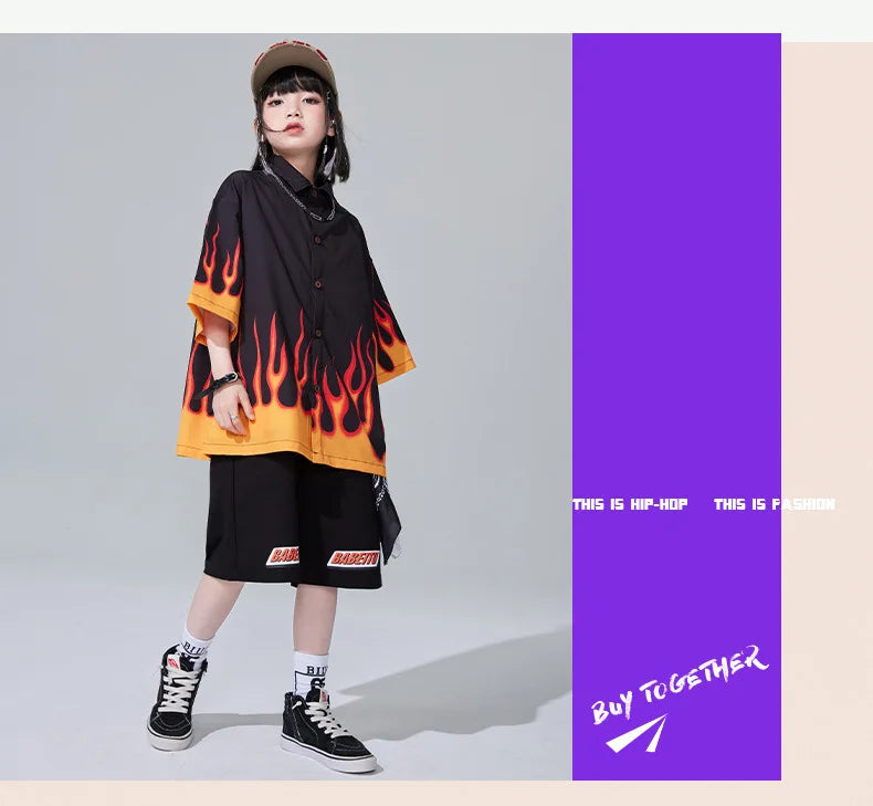 Jungen-Streetwear-Set 2025: Hip-Hop Flame-Design - Urban Dance Collection