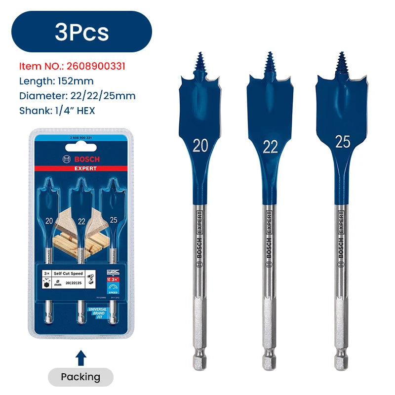 Bosch Expert Series Drill Bits 152mm Long Expert Selfcut Speed Flat Milling Drill Bit Set for Woodworking Drilling Power Tools