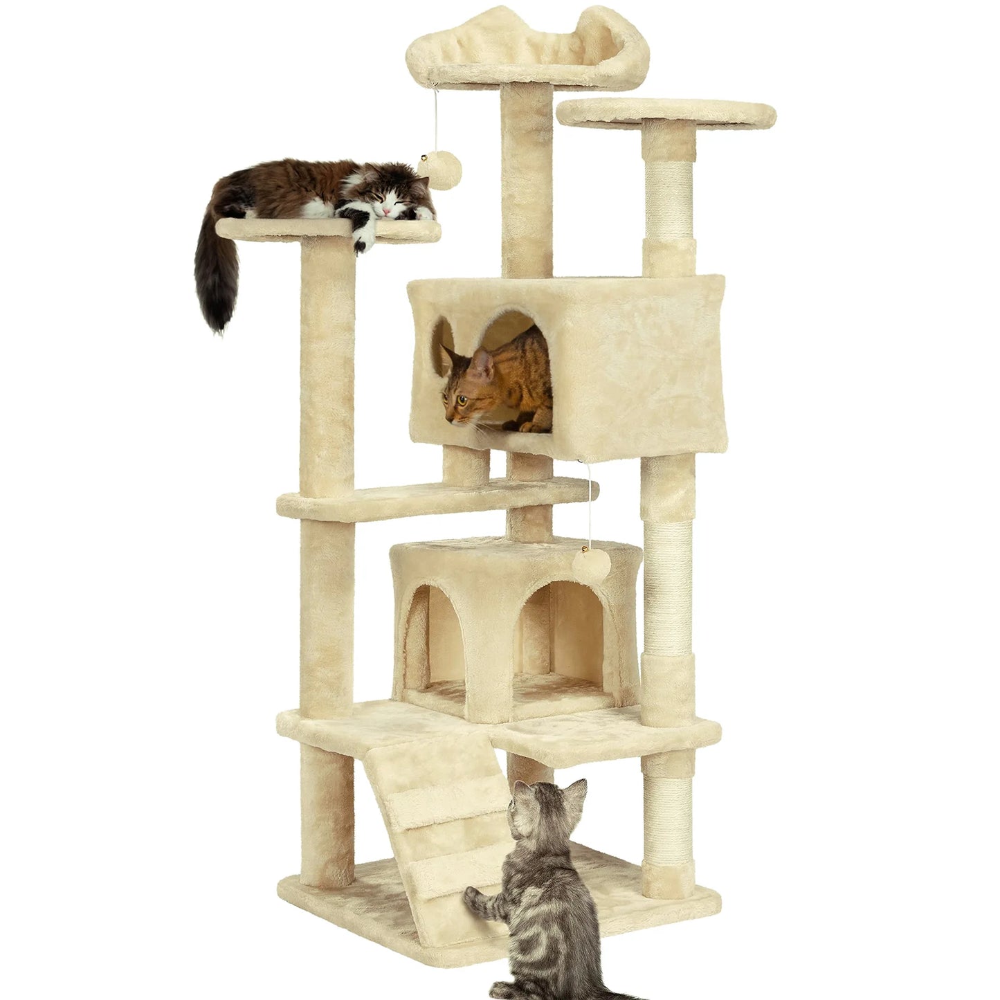 Large Cat Tree for Indoor Tall Tower for Cat Multi-Level Plush with Natural Sisal Scratching Post Condos Perches Hammock