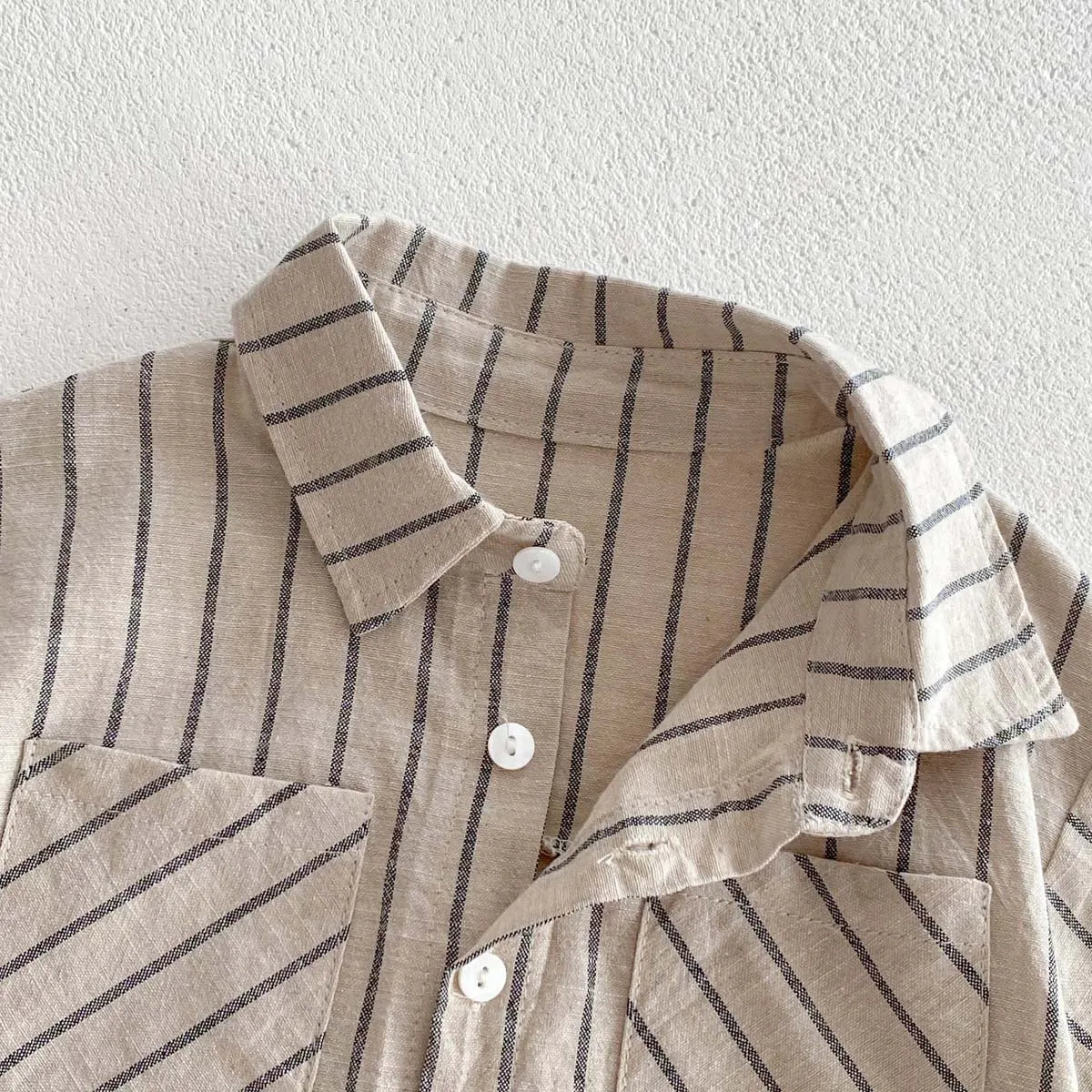 Children Korean Style Retro Striped Short Sleeve Shirt+Shorts Set for Toddler Boys Girls Baby Summer Thin Casual Fashion Outfit