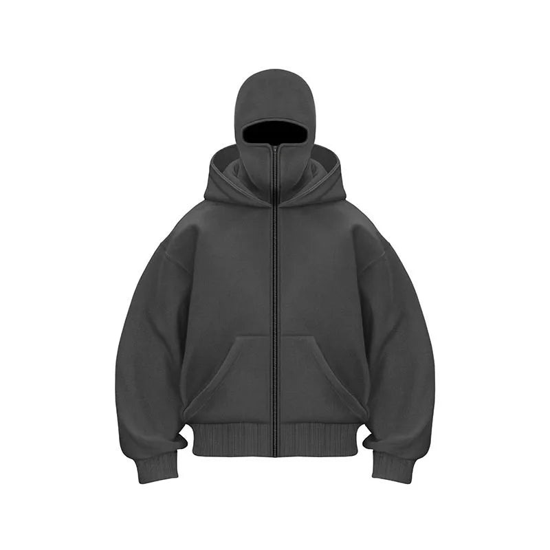 Trendy Balaklava Hoodie - Reißverschluss Größe M Unisex