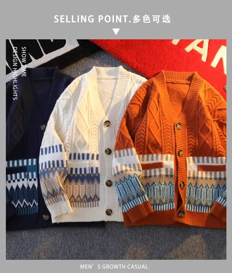 CN Zhejiang Cardigan Patchwork V-Neck - Größe M, Kaschmir