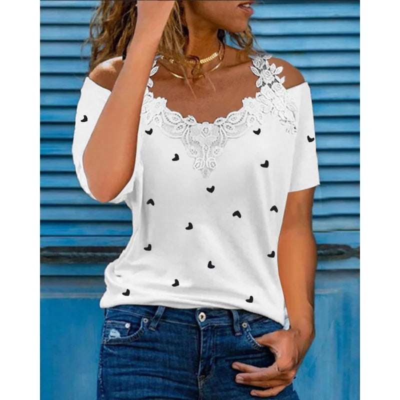 INPETAL T-Shirt V-Ausschnitt Bestickt - Polyester S-3XL