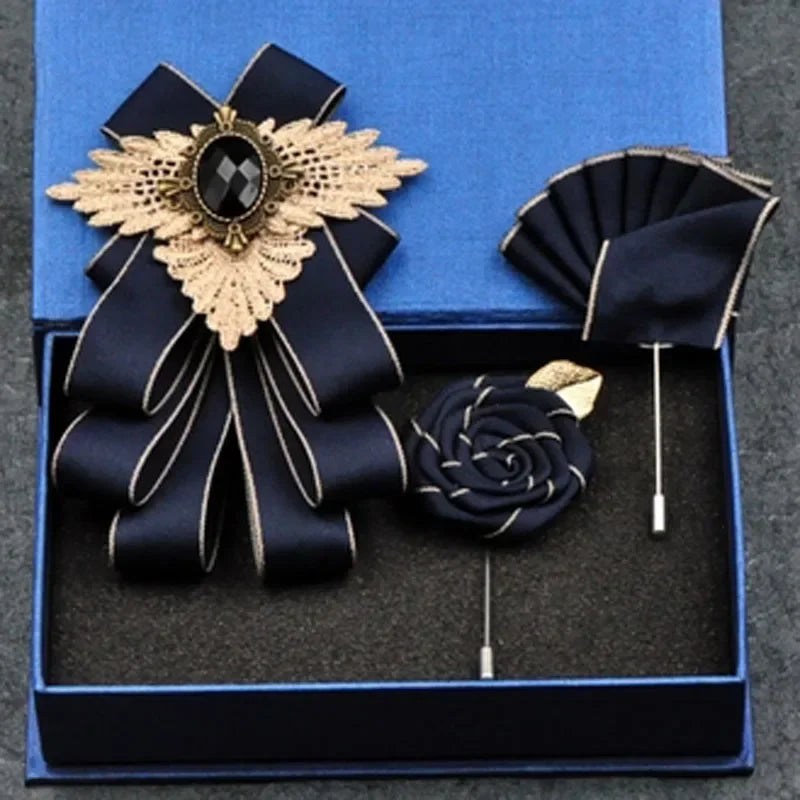 Hochzeits-Set 2025: British New Fashion Men's Wedding Performance Groom - Wedding-Party Flower Collar Bow Tie Pocket Towel Square Set Men Accessories Collection