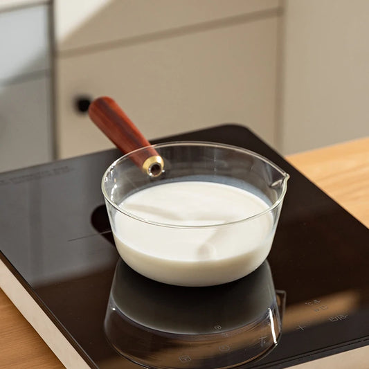 YWDL Milchtopf Glas Holzgriff - 450/650ml Antihaft Herd