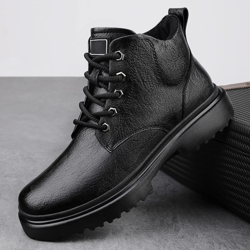 YEISNDOOCN Ghete de toamnă pentru bărbați, cu gleznă, cu vârf înalt - Mărime variabilă, toc plat, partea superioară din piele