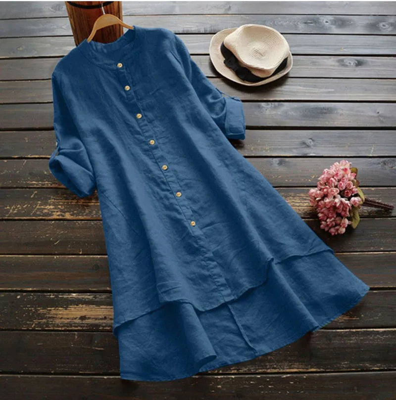 Tibet Damen Cardigan Einfarbig - Baumwolle Hanf Langarm