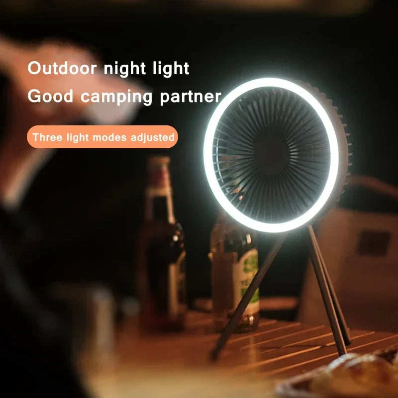 10000mAh Portable Fan Home Outdoor Camping Fan LED Lighting Tripod Stand Desktop with Power Bank Wireless Ceiling Electric Fan