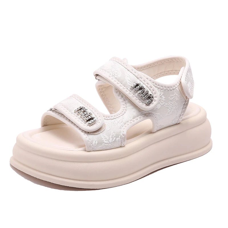 New Embroidery Casual Roman Designer Platform Sandals Women HOOk&LOOP Flats Summer Casual Ladies Outdoor Shoes Zapatos De Mujer