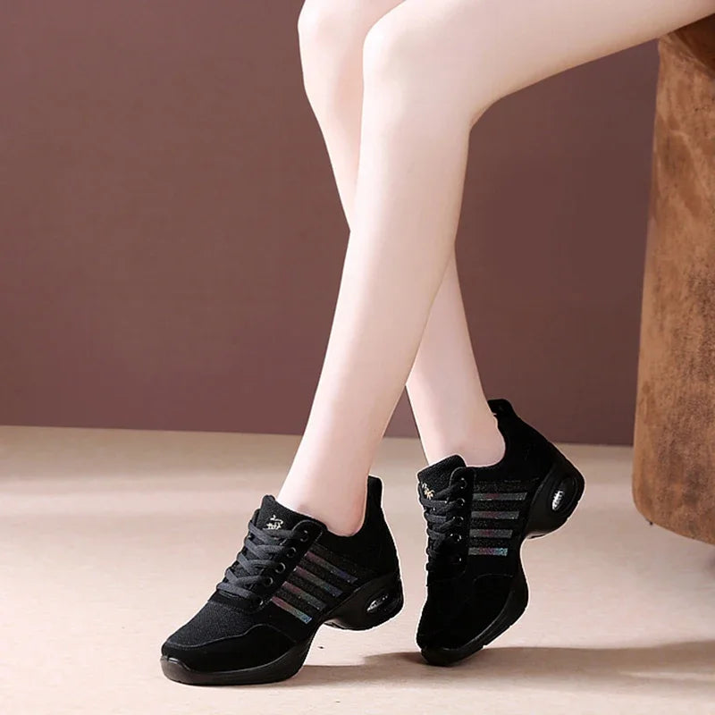 Dance Sneakers for Woman Jazz Shoes Mesh Modern Outsole Dance Sneakers Breathable Lightweight Dancing Fitness Shoes for Women