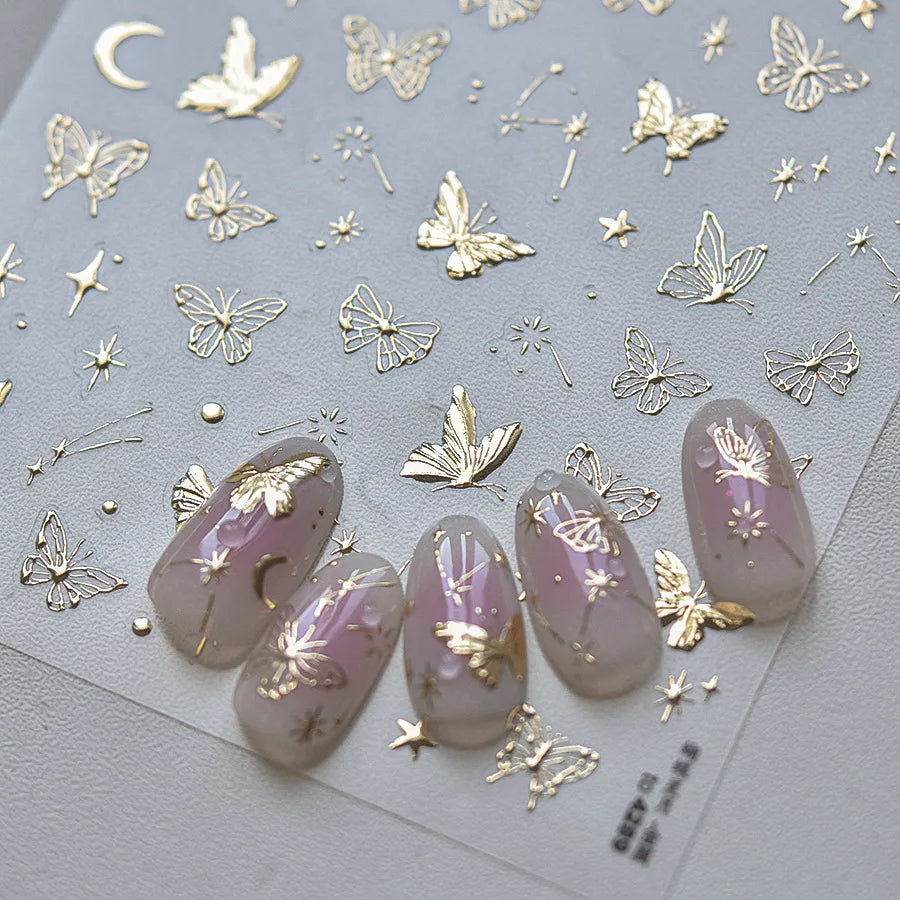 Golden Nail Art Stickers Butterfly Moon Star Series DIY High Quality Bronzing Nail Foil Manicure Decal Decoration Nail Stickers