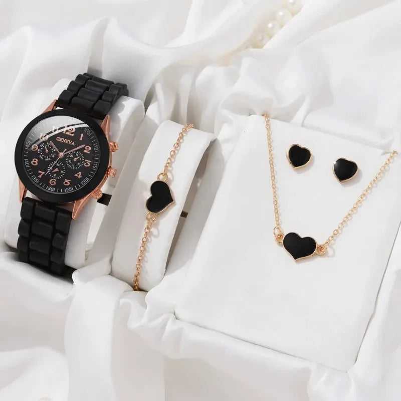 Luxus Set Elegantes Schmuckset - Uhr Ring Kette Ohrringe