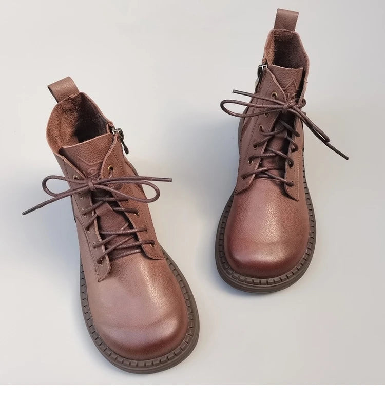 Ghete la gleznă Careaymade, piele naturală, variantă lată - mărime mare, înălțime toc 3-5 cm, căptușeală din lână