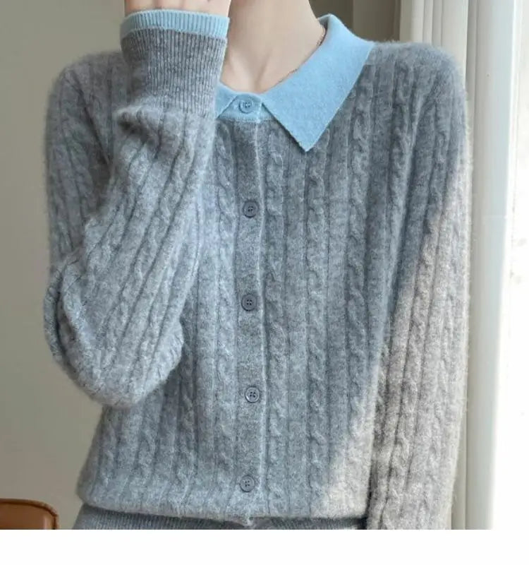 CN Fujian Zweiteiliger Strickcardigan - Größe L Polyester Knopf